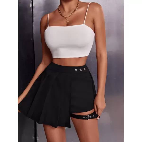 WDIRARA Women's High Waist Pleated Button Skort Asymmetrical Skirt Shorts
