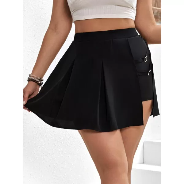 WDIRARA Women's High Waist Pleated Button Skort Asymmetrical Skirt Shorts