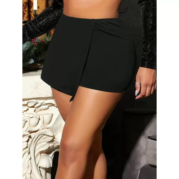 WDIRARA Women's High Waist Pleated Button Skort Asymmetrical Skirt Shorts