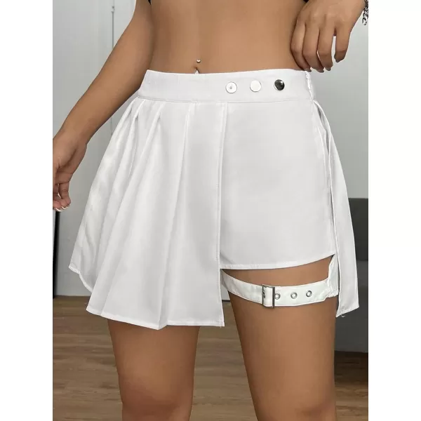 WDIRARA Women's High Waist Pleated Button Skort Asymmetrical Skirt Shorts