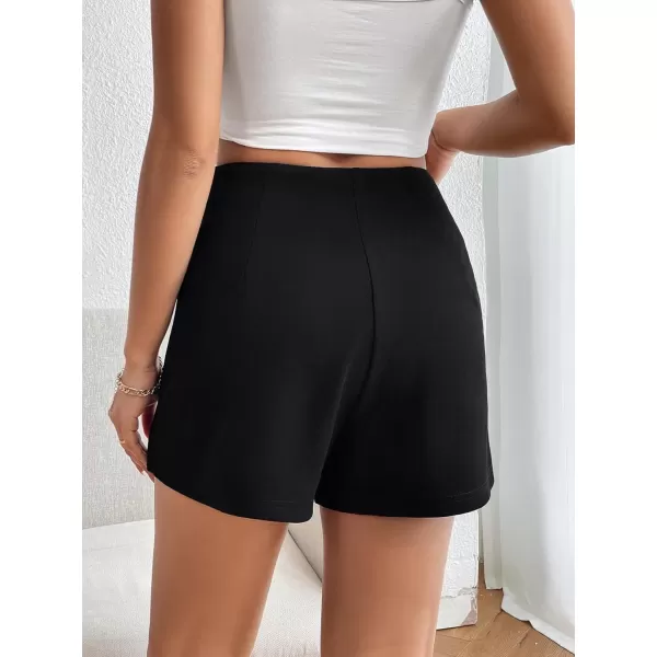 WDIRARA Women's High Waist Ring Wrap Asymmetrical Hem Skort Casual Shorts