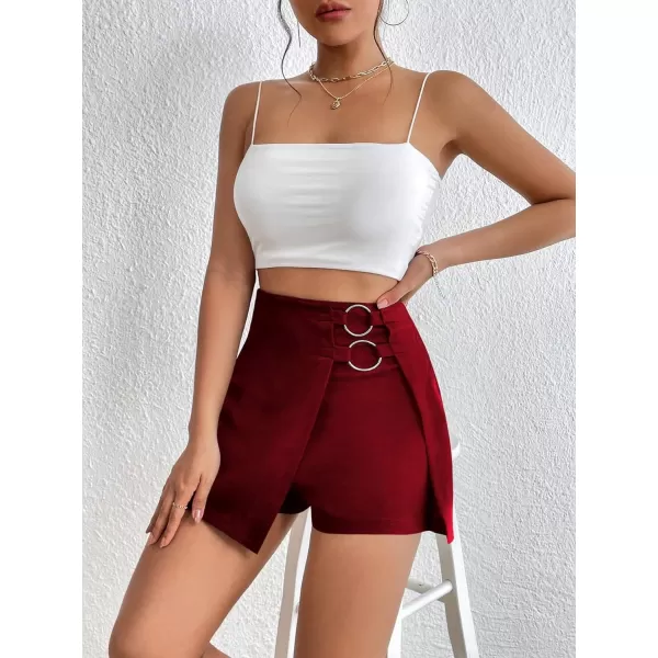WDIRARA Women's High Waist Ring Wrap Asymmetrical Hem Skort Casual Shorts