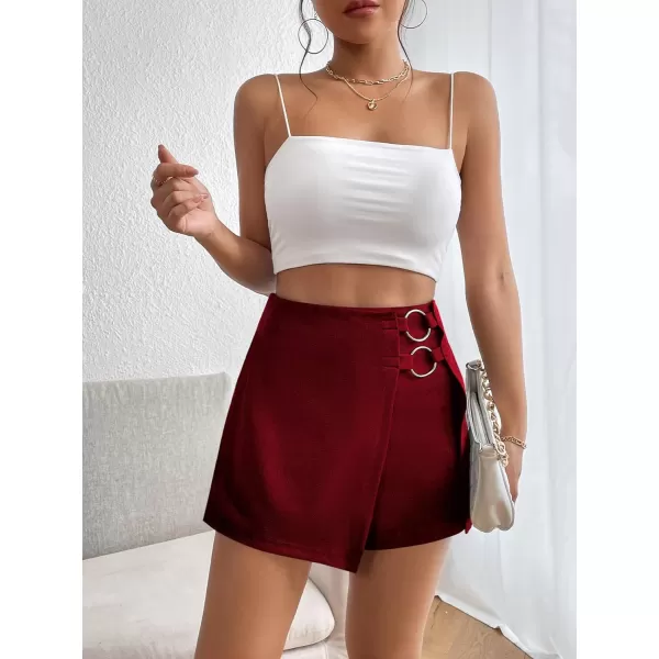 WDIRARA Women's High Waist Ring Wrap Asymmetrical Hem Skort Casual Shorts