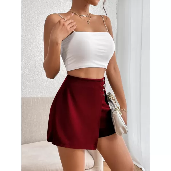 WDIRARA Women's High Waist Ring Wrap Asymmetrical Hem Skort Casual Shorts