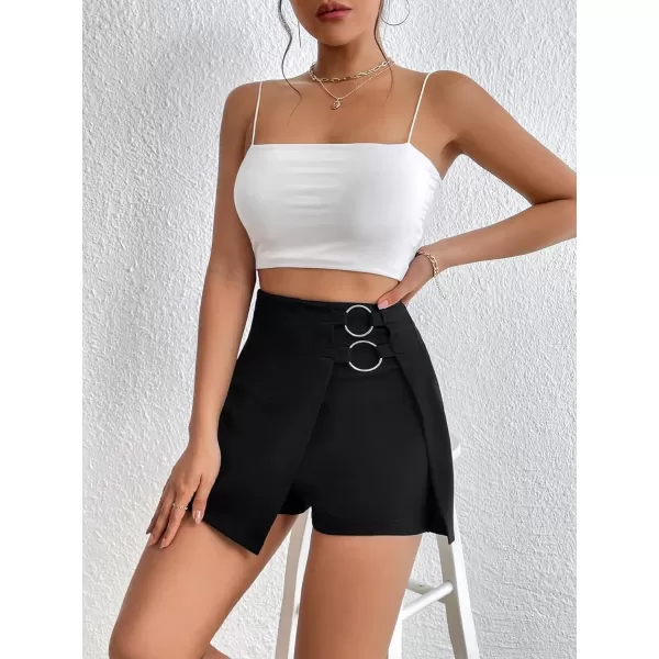 WDIRARA Women's High Waist Ring Wrap Asymmetrical Hem Skort Casual Shorts