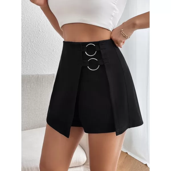 WDIRARA Women's High Waist Ring Wrap Asymmetrical Hem Skort Casual Shorts