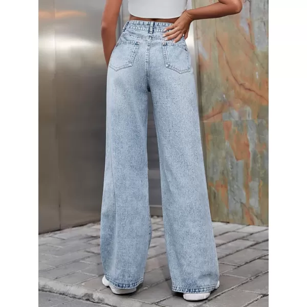 WDIRARA Women's High Waist Ripped Frayed Button Jeans Casual Denim Pants