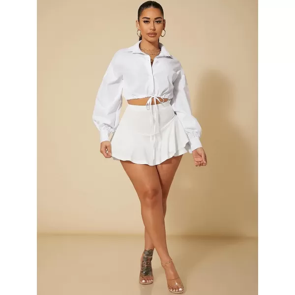 WDIRARA Women's High Waist Ruffle Hem Skort Stretch Casual Skirt Shorts