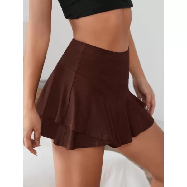 WDIRARA Women's High Waist Ruffle Hem Skort Stretch Casual Skirt Shorts