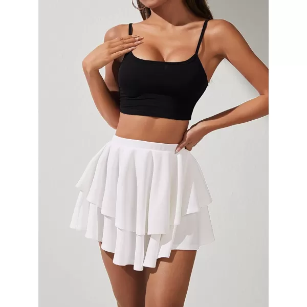 WDIRARA Women's High Waist Ruffle Hem Skort Stretch Casual Skirt Shorts