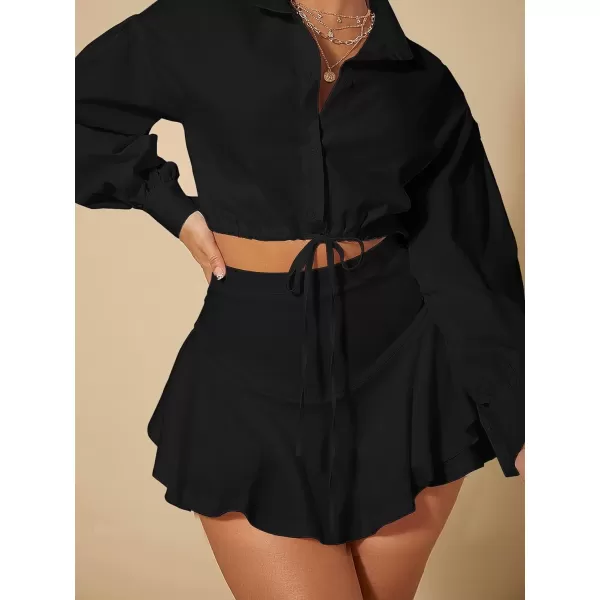 WDIRARA Women's High Waist Ruffle Hem Skort Stretch Casual Skirt Shorts