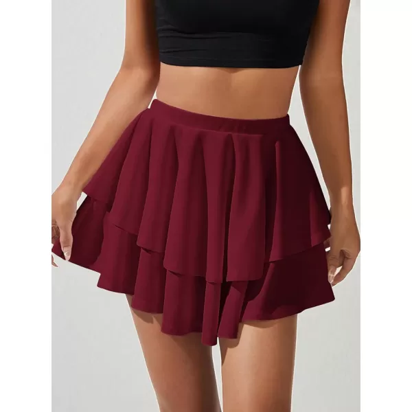 WDIRARA Women's High Waist Ruffle Hem Skort Stretch Casual Skirt Shorts