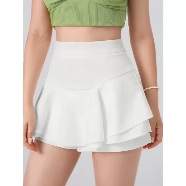 WDIRARA Women's High Waist Ruffle Hem Skort Stretch Casual Skirt Shorts