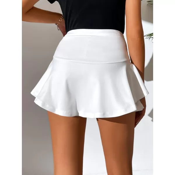 WDIRARA Women's High Waist Ruffle Hem Skort Stretch Casual Skirt Shorts