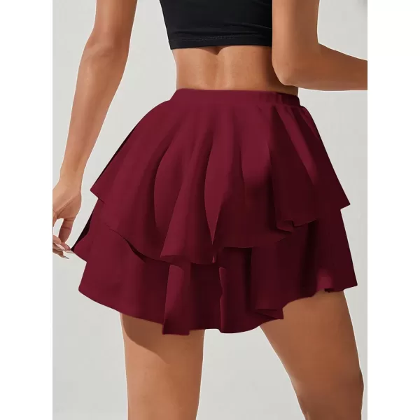WDIRARA Women's High Waist Ruffle Hem Skort Stretch Casual Skirt Shorts