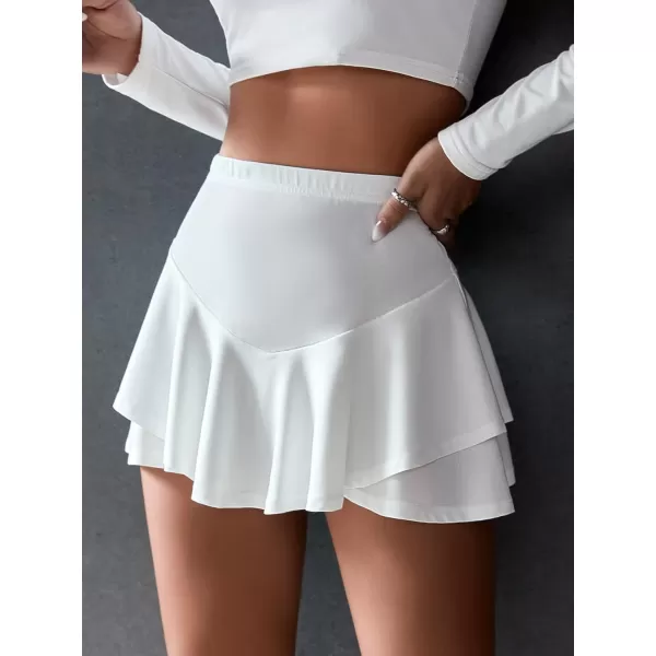 WDIRARA Women's High Waist Ruffle Hem Skort Stretch Casual Skirt Shorts
