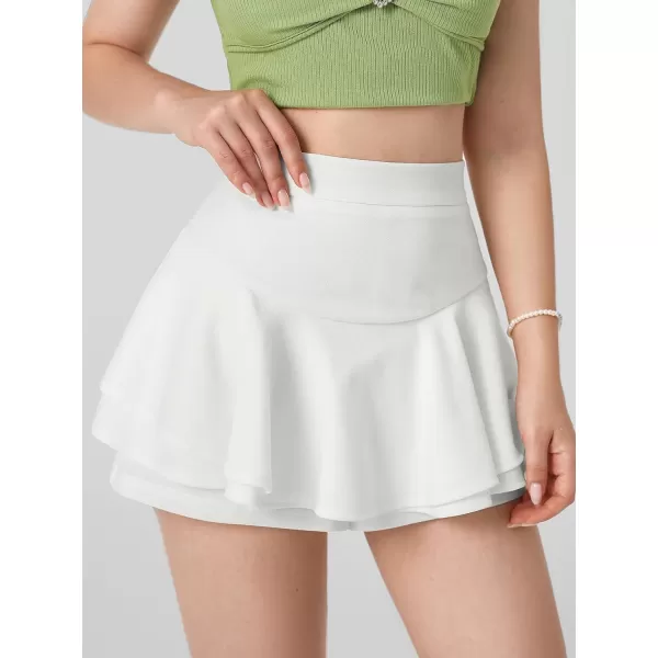 WDIRARA Women's High Waist Ruffle Hem Skort Stretch Casual Skirt Shorts