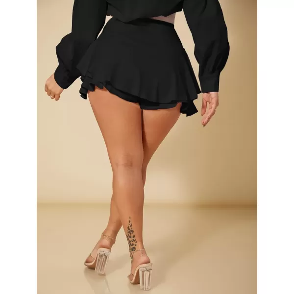 WDIRARA Women's High Waist Ruffle Hem Skort Stretch Casual Skirt Shorts