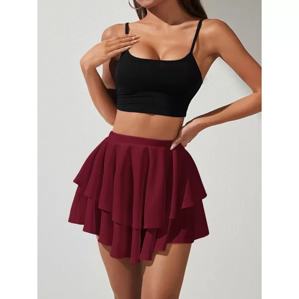 WDIRARA Women's High Waist Ruffle Hem Skort Stretch Casual Skirt Shorts