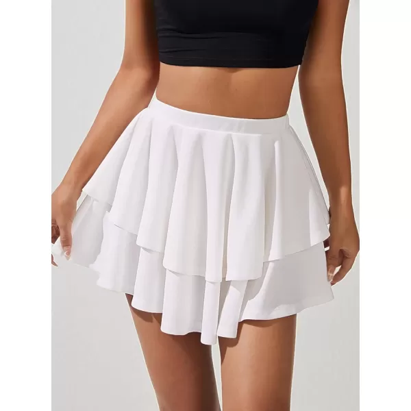 WDIRARA Women's High Waist Ruffle Hem Skort Stretch Casual Skirt Shorts
