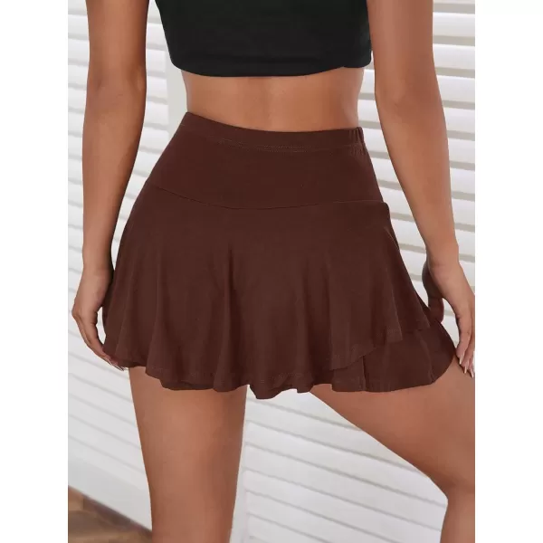 WDIRARA Women's High Waist Ruffle Hem Skort Stretch Casual Skirt Shorts