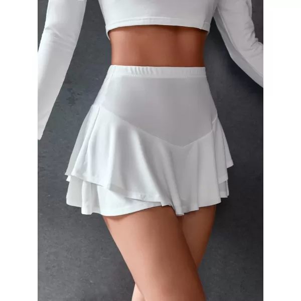 WDIRARA Women's High Waist Ruffle Hem Skort Stretch Casual Skirt Shorts