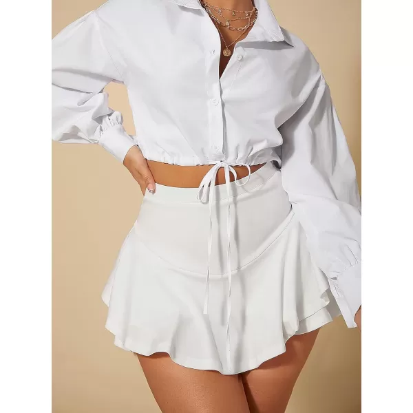 WDIRARA Women's High Waist Ruffle Hem Skort Stretch Casual Skirt Shorts