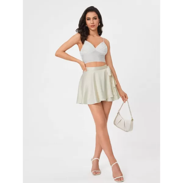 WDIRARA Women's High Waist Ruffle Hem Skort Stretch Casual Skirt Shorts