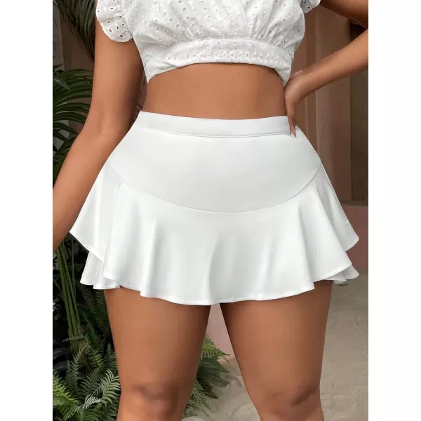 WDIRARA Women's High Waist Ruffle Hem Skort Stretch Casual Skirt Shorts