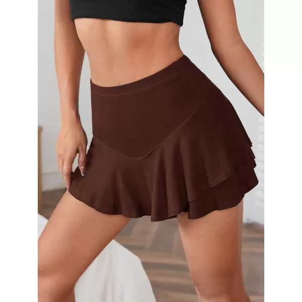 WDIRARA Women's High Waist Ruffle Hem Skort Stretch Casual Skirt Shorts