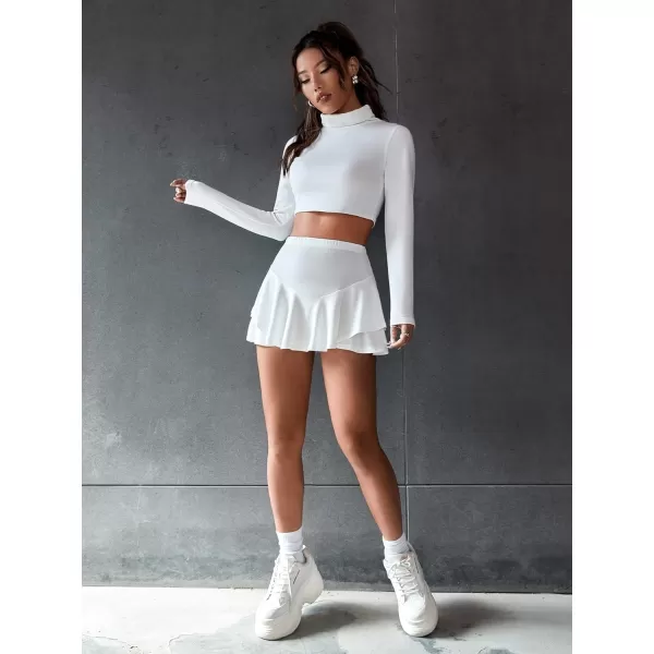 WDIRARA Women's High Waist Ruffle Hem Skort Stretch Casual Skirt Shorts