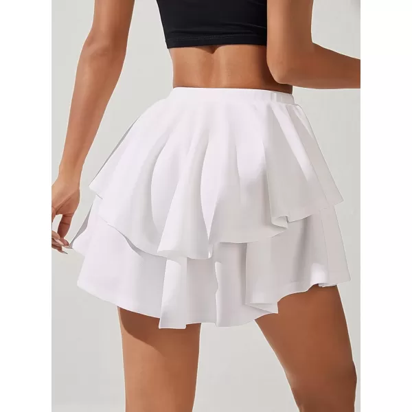 WDIRARA Women's High Waist Ruffle Hem Skort Stretch Casual Skirt Shorts