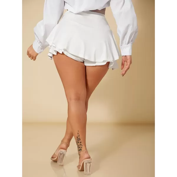 WDIRARA Women's High Waist Ruffle Hem Skort Stretch Casual Skirt Shorts