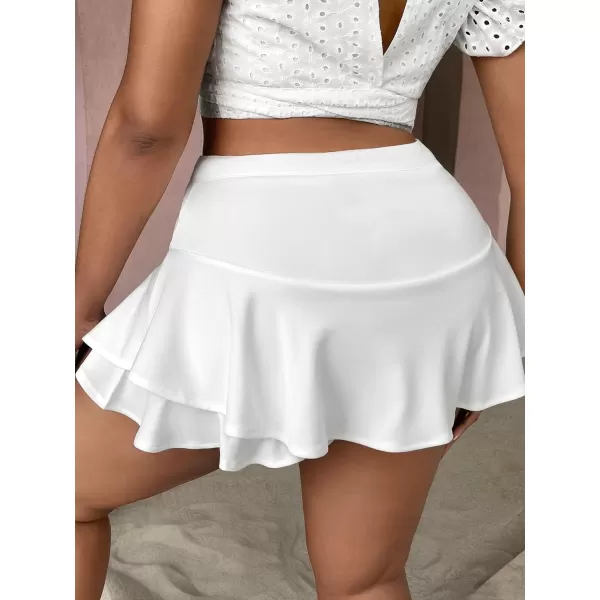 WDIRARA Women's High Waist Ruffle Hem Skort Stretch Casual Skirt Shorts