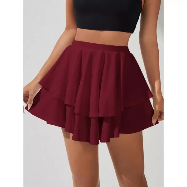 WDIRARA Women's High Waist Ruffle Hem Skort Stretch Casual Skirt Shorts
