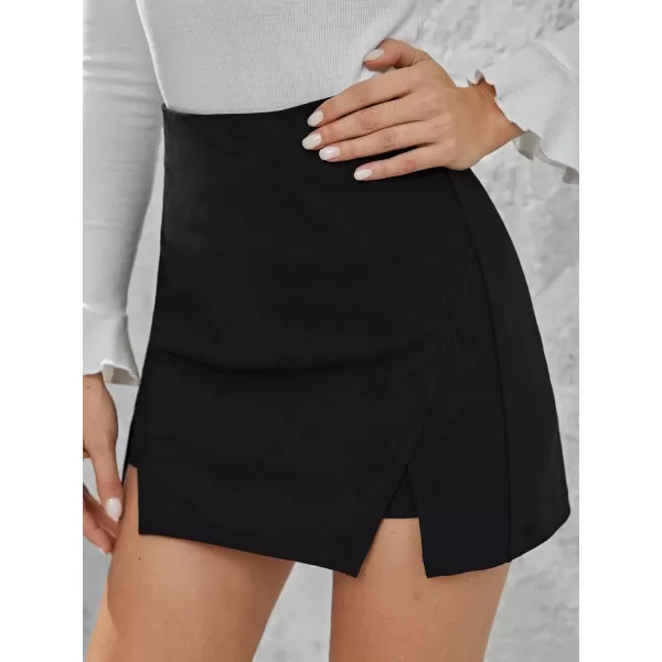 WDIRARA Women's High Waist Split Hem Skort Zip Back Plain Skirt Shorts