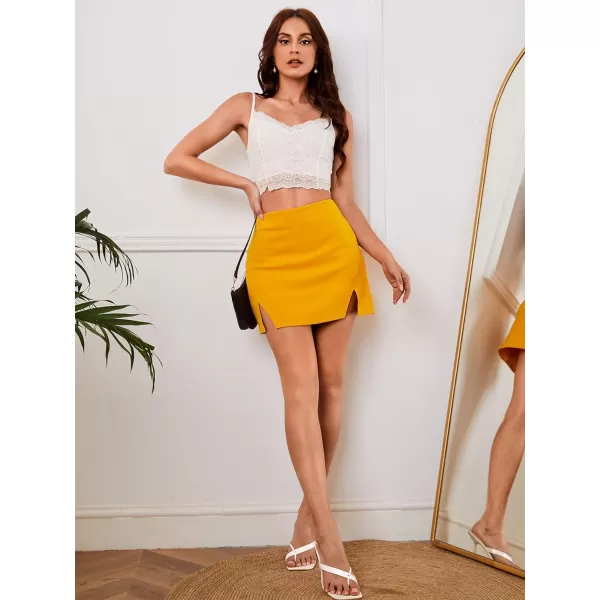 WDIRARA Women's High Waist Split Hem Skort Zip Back Plain Skirt Shorts