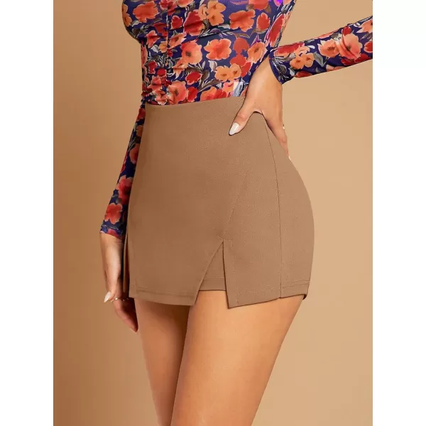 WDIRARA Women's High Waist Split Hem Skort Zip Back Plain Skirt Shorts