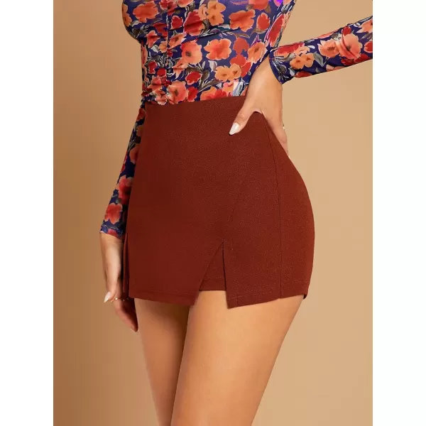 WDIRARA Women's High Waist Split Hem Skort Zip Back Plain Skirt Shorts