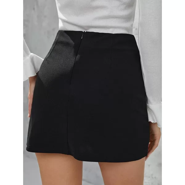 WDIRARA Women's High Waist Split Hem Skort Zip Back Plain Skirt Shorts