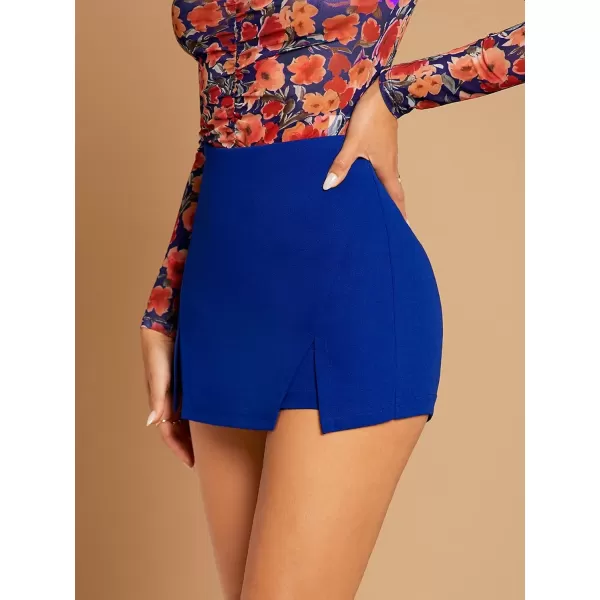 WDIRARA Women's High Waist Split Hem Skort Zip Back Plain Skirt Shorts