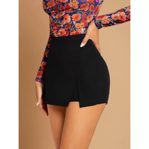 WDIRARA Women's High Waist Split Hem Skort Zip Back Plain Skirt Shorts