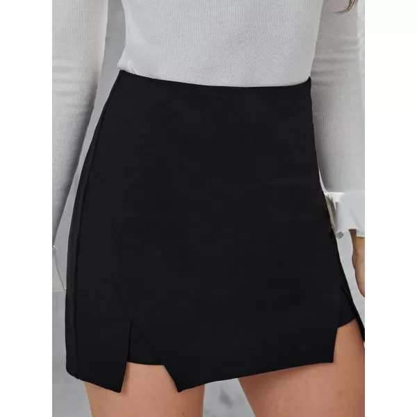 WDIRARA Women's High Waist Split Hem Skort Zip Back Plain Skirt Shorts