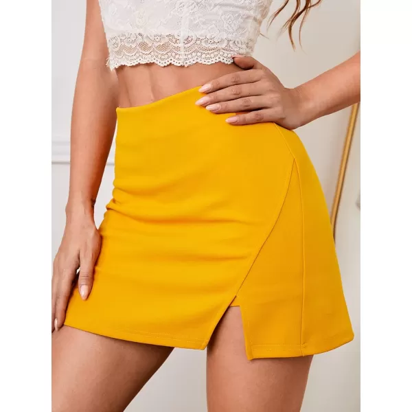 WDIRARA Women's High Waist Split Hem Skort Zip Back Plain Skirt Shorts
