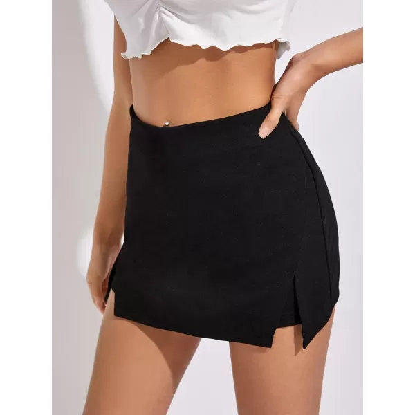 WDIRARA Women's High Waist Split Hem Skort Zip Back Plain Skirt Shorts