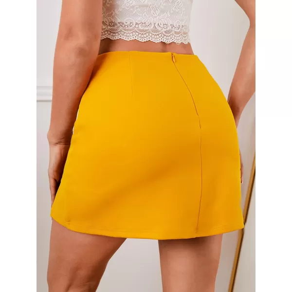WDIRARA Women's High Waist Split Hem Skort Zip Back Plain Skirt Shorts