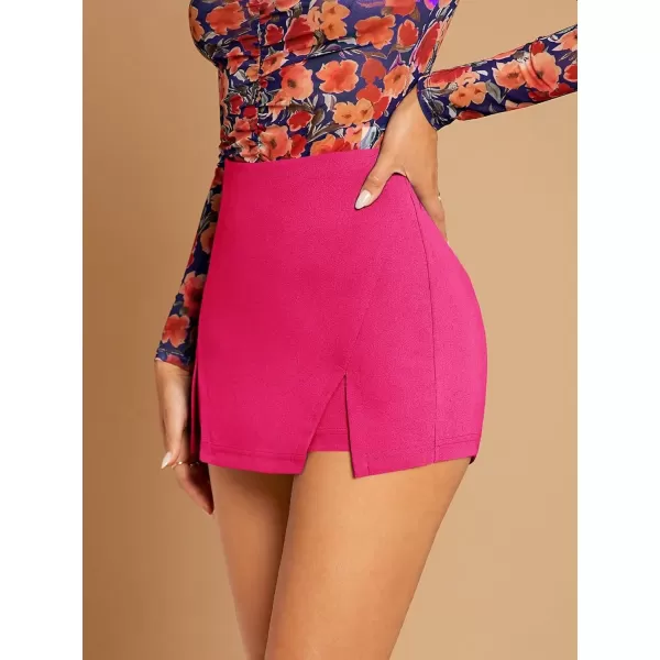 WDIRARA Women's High Waist Split Hem Skort Zip Back Plain Skirt Shorts