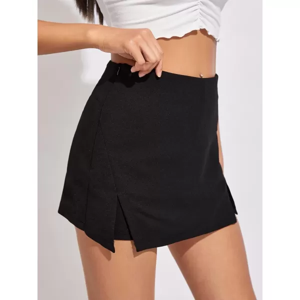 WDIRARA Women's High Waist Split Hem Skort Zip Back Plain Skirt Shorts
