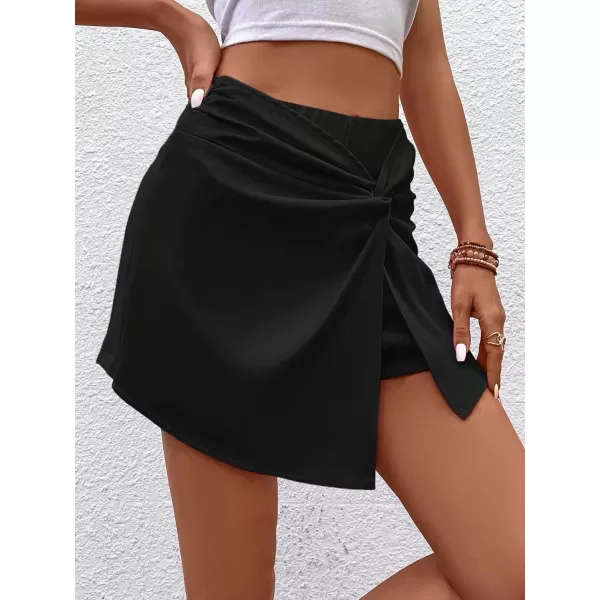 WDIRARA Women's High Waist Twist Split Front Asymmetrical Hem Skort Shorts