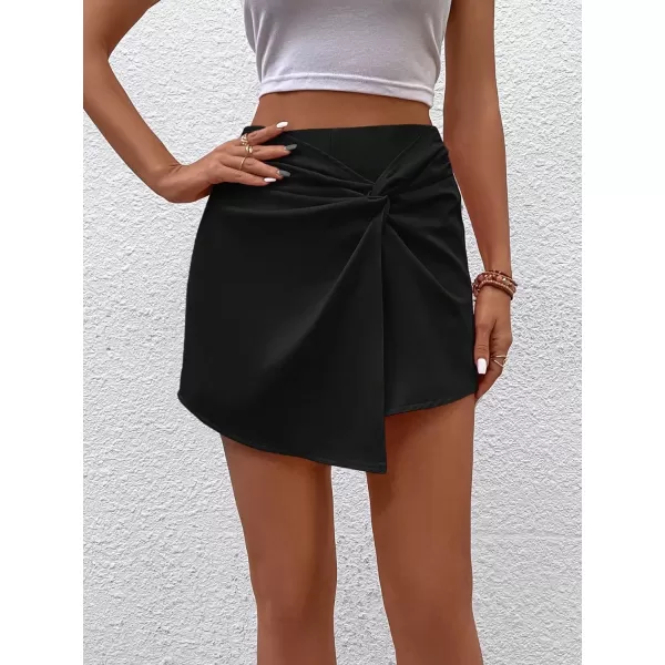 WDIRARA Women's High Waist Twist Split Front Asymmetrical Hem Skort Shorts